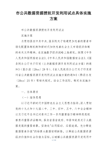 市公共数据资源授权开发利用试点具体实施方案