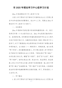 市2025年理论学习中心组学习计划