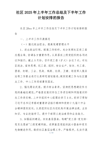社区2025年上半年工作总结及下半年工作计划安排的报告