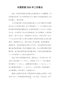州国资委2025年工作要点
