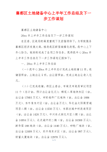 xx区土地储备中心上半年工作总结及下一步工作谋划