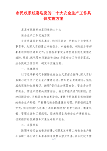 市民政系统喜迎党的二十大安全生产工作具体实施方案