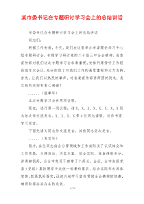 某市委书记在专题研讨学习会上的总结讲话