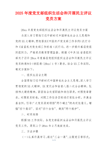 2025年度党支部组织生活会和开展民主评议党员方案