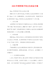 2025年领导班子民主生活会方案