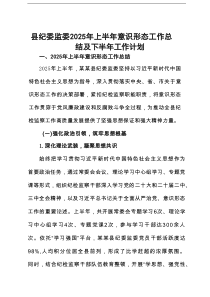 县纪委监委2025年上半年意识形态工作总结及下半年工作计划