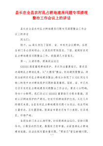 县长在全县农村乱占耕地建房问题专项清理整治工作会议上的讲话