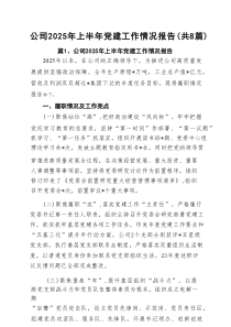公司2025年上半年党建工作情况报告精选（8篇）