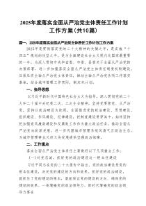 2025年度落实全面从严治党主体责任工作计划工作方案（共10篇）