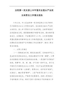 法院第一党支部上半年落实全面从严治党主体责任工作情况报告