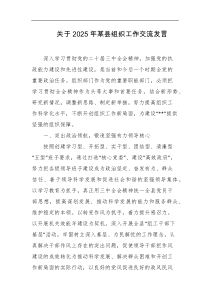 关于2025年某县组织工作交流发言