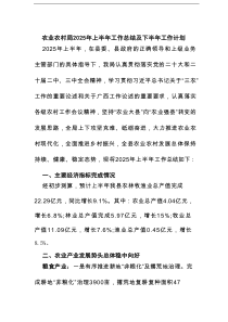 农业农村局2025年上半年工作总结及下半年工作计划