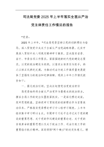 司法局党委2025年上半年落实全面从严治党主体责任工作情况的报告