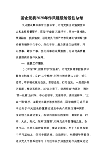 国企党委2025年_作风建设阶段性总结