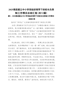 推进建立中小学党组织领导下的校长负责制工作情况总结汇报（共12篇参考）