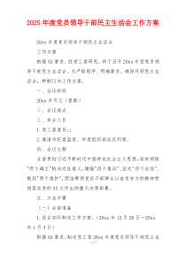 2025年度党员领导干部民主生活会工作方案