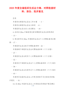 2025年度全套组织生活会方案、对照检查材料、报告、批评意见