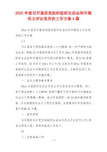 2025年度召开基层党组织组织生活会和开展民主评议党员的工作方案4篇