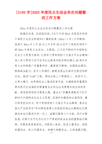 [3100字]2025年度民主生活会存在问题整改工作方案