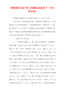 市财政局2025年工作情况总结及下一步工作计划1