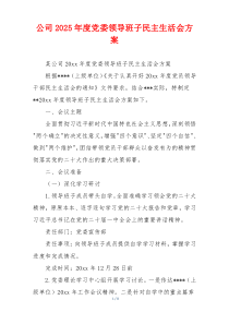 公司2025年度党委领导班子民主生活会方案