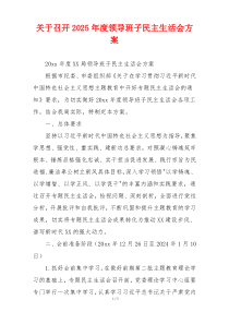 关于召开2025年度领导班子民主生活会方案