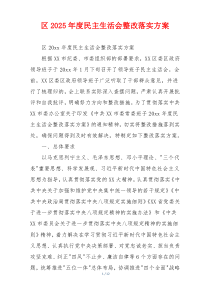 区2025年度民主生活会整改落实方案