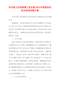 市中级人民法院第X党支部2025年度组织生活会具体实施方案