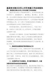 基层党支部2025年上半年党建工作总结报告（共8篇）