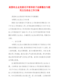 某国有企业党委召开领导班子巡察整改专题民主生活会工作方案