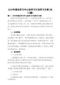 2025年理论学习中心组学习计划学习方案13篇专题资料