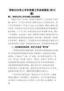 【10篇】学校2025年上半年党建工作总结报告精选