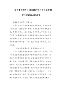 在县委巡察办7月份理论学习中心组专题学习研讨会上的发言
