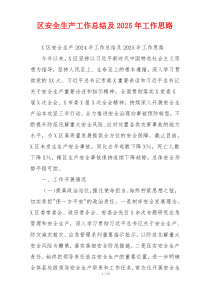 区安全生产工作总结及2025年工作思路