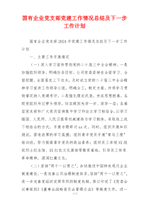 国有企业党支部党建工作情况总结及下一步工作计划