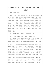 党课讲稿以党的二十届三中全会精神引领两新工作新发展