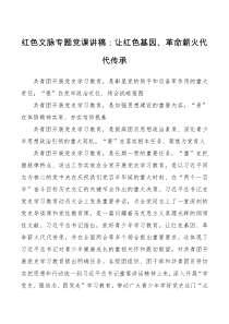 党课讲稿红色文脉专题党课讲稿让红色基因革命薪火代代传承