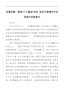 党课讲稿聚焦六个基础夯实坚定不移铸牢中华民族共同体意识