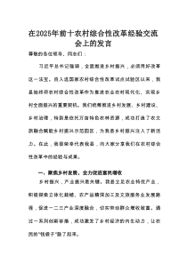 在2025年前十农村综合性改革经验交流会上的发言