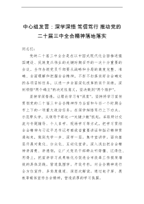[中心组发言]深学深悟笃信笃行推动党的二十届三中全会精神落地落实