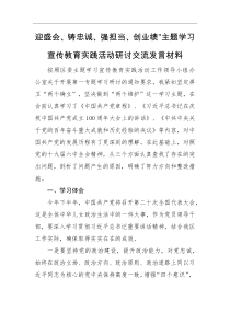 交流发言迎盛会铸忠诚强担当创业绩主题学习宣传教育实践活动研讨交流