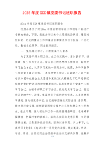 2025年度XXX镇党委书记述职报告