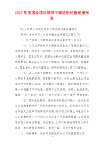 2025年度国企项目领导干部述职述德述廉报告