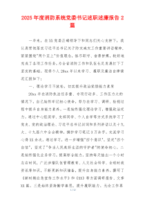 2025年度消防系统党委书记述职述廉报告2篇