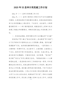 2025年XX县审计局党建工作计划