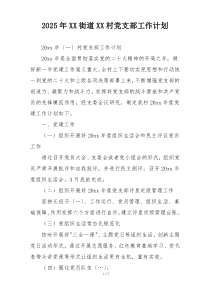 2025年XX街道XX村党支部工作计划