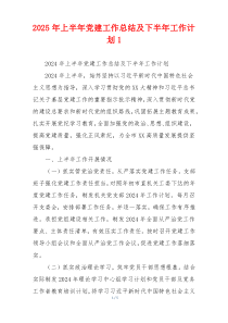 2025年上半年党建工作总结及下半年工作计划1