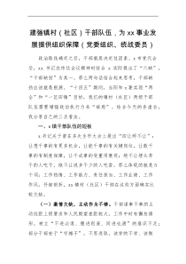 务虚会发言乡镇党委组织统战委员在务虚会上关于干部队伍建设工作范文干部队伍建设工作存在的问题原因解决措