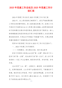 2025年党建工作总结及2025年党建工作计划汇报