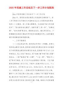 2025年党建工作总结及下一步工作计划医院